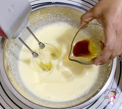 Add the vanilla to the raspberry cake batter