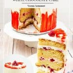 Pinterest image for raspberry cake with white chocolate buttercream.