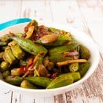 A bowl with sautéed okra.