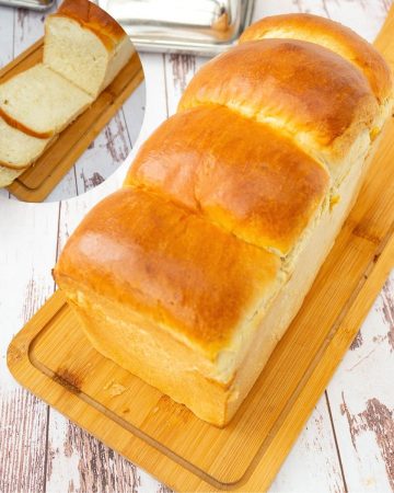 Softest sandwich bread on a wooden board.