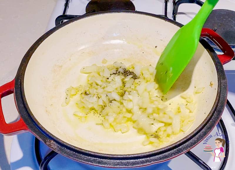 Saute onions garlic and Italian seasoning in the skillet