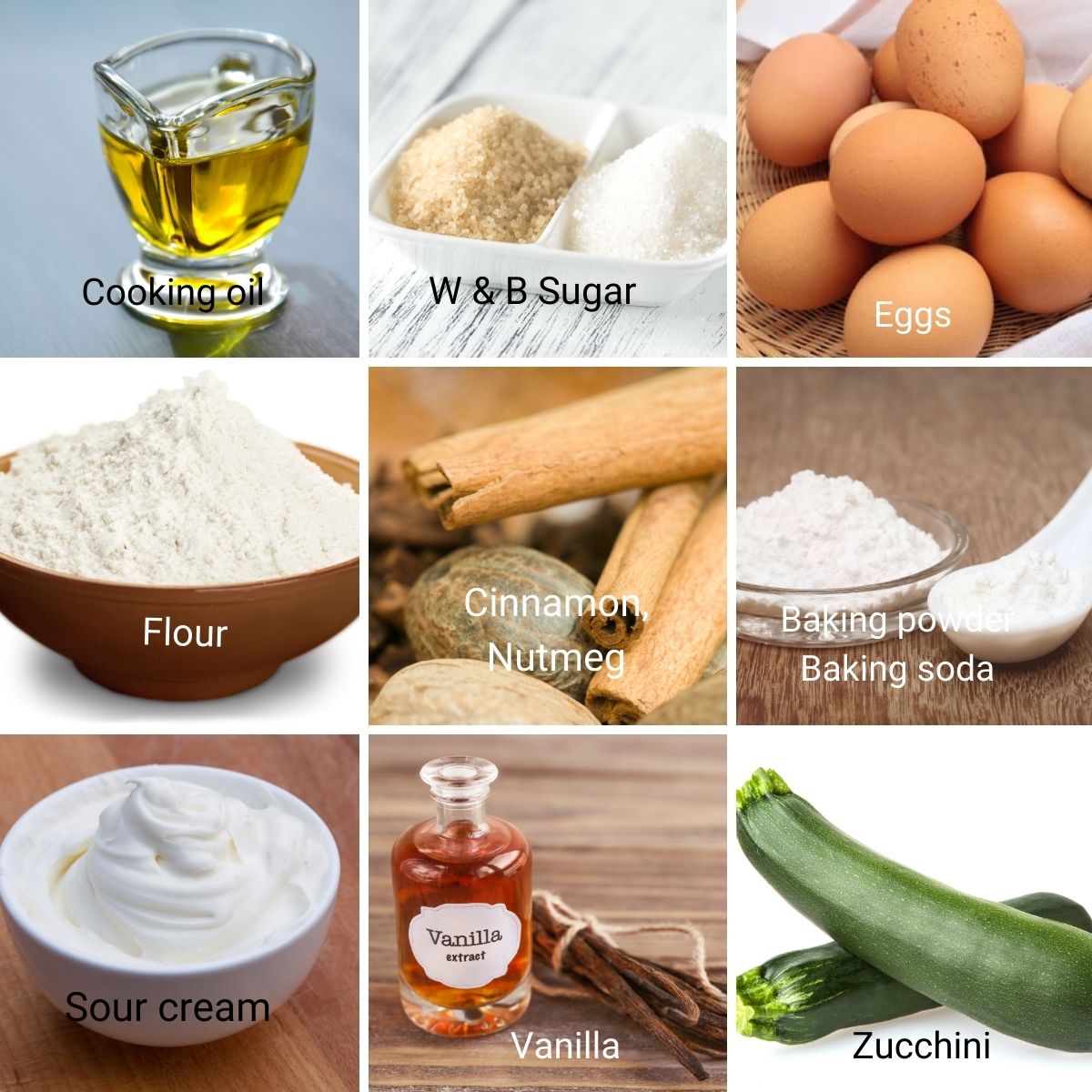 Ingredients for making zucchini muffins.