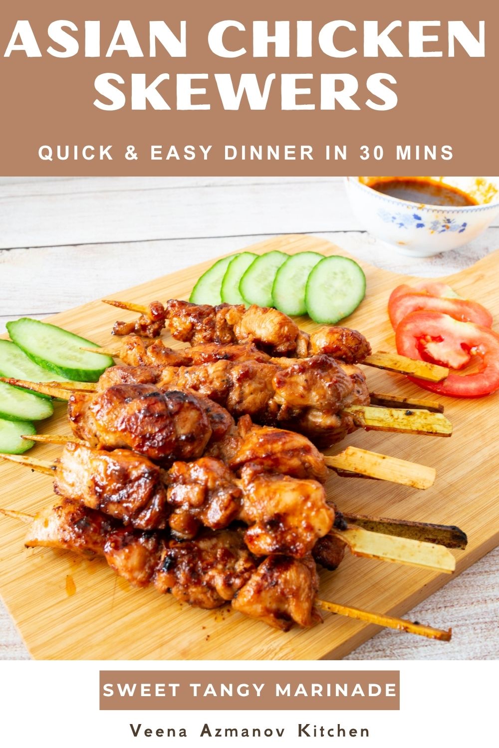 Pinterest image for Asian Chicken Skewers.