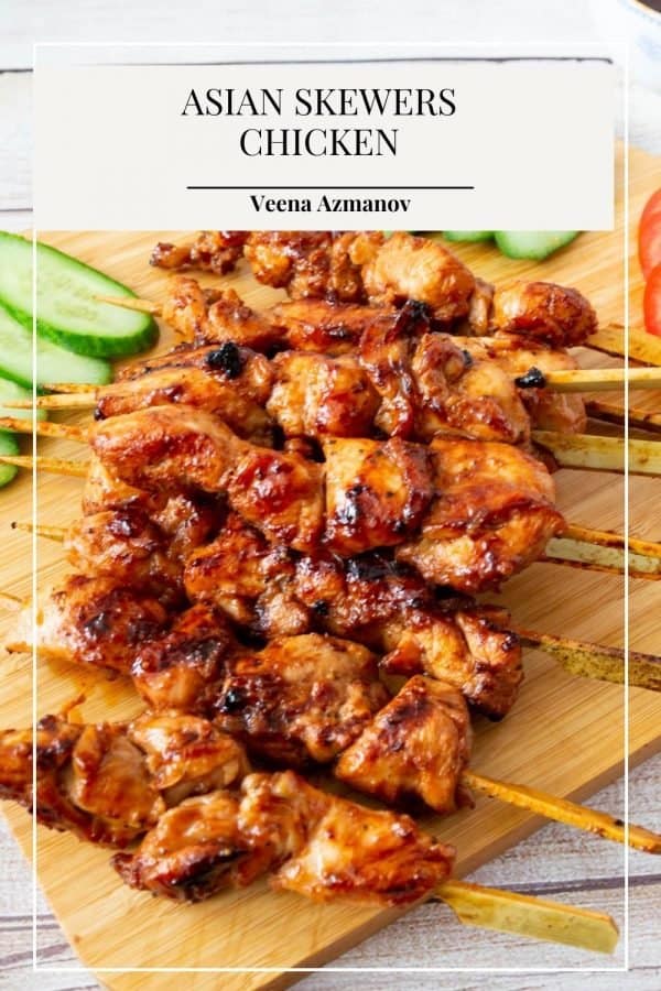 Pinterest image for Asian skewer chicken recipe.
