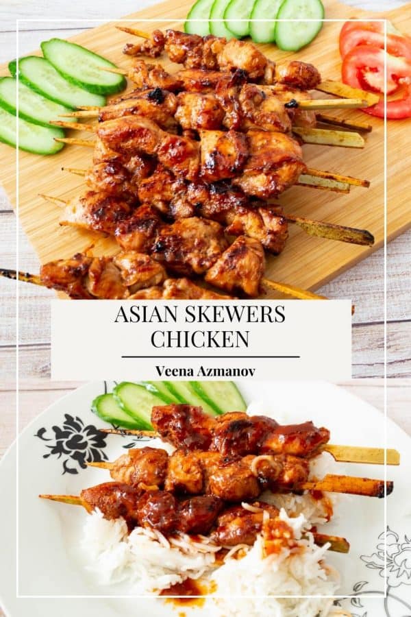 Pinterest image for Asian skewer chicken recipe.
