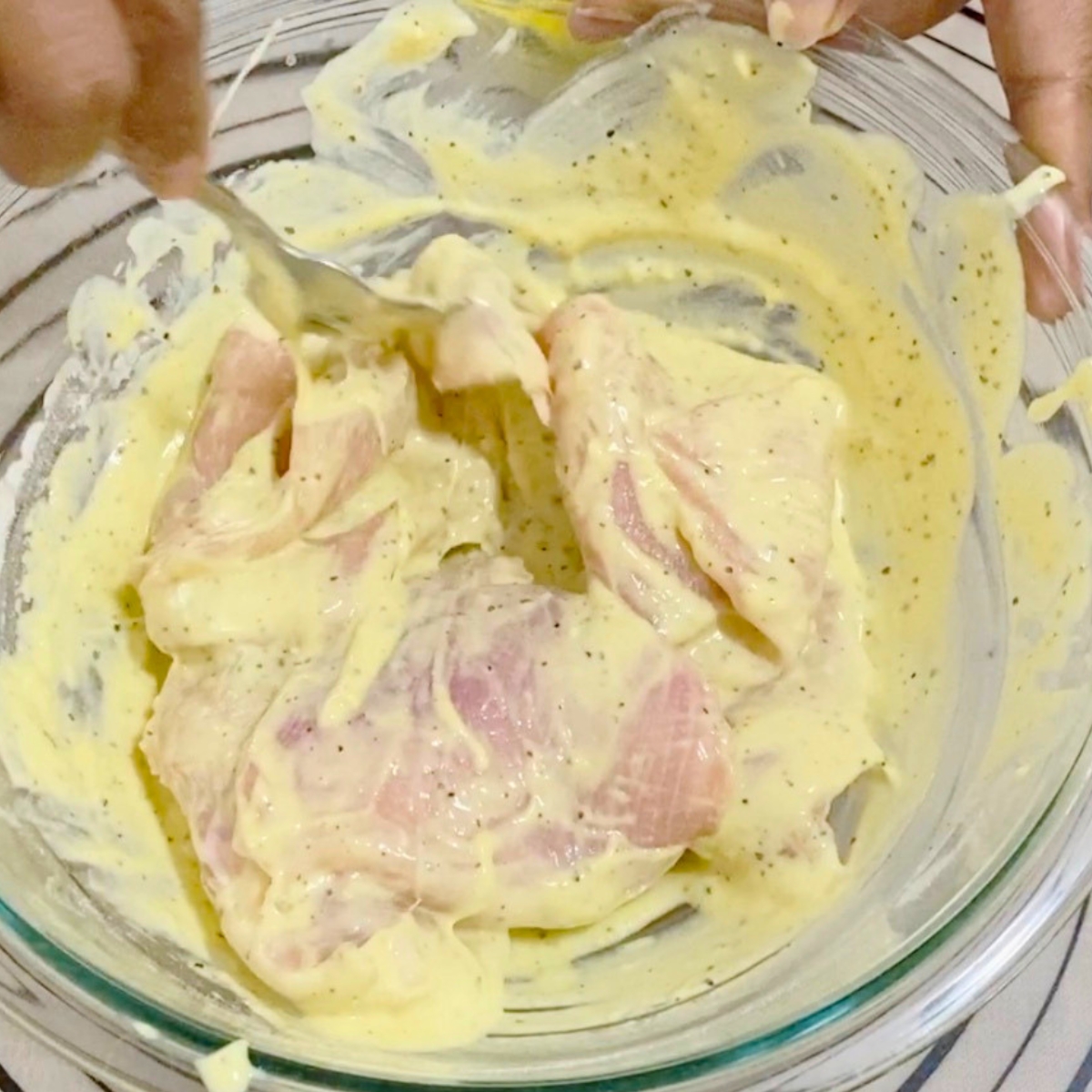Marinating chicken Yogurt marinade for breaded chicken breast.
