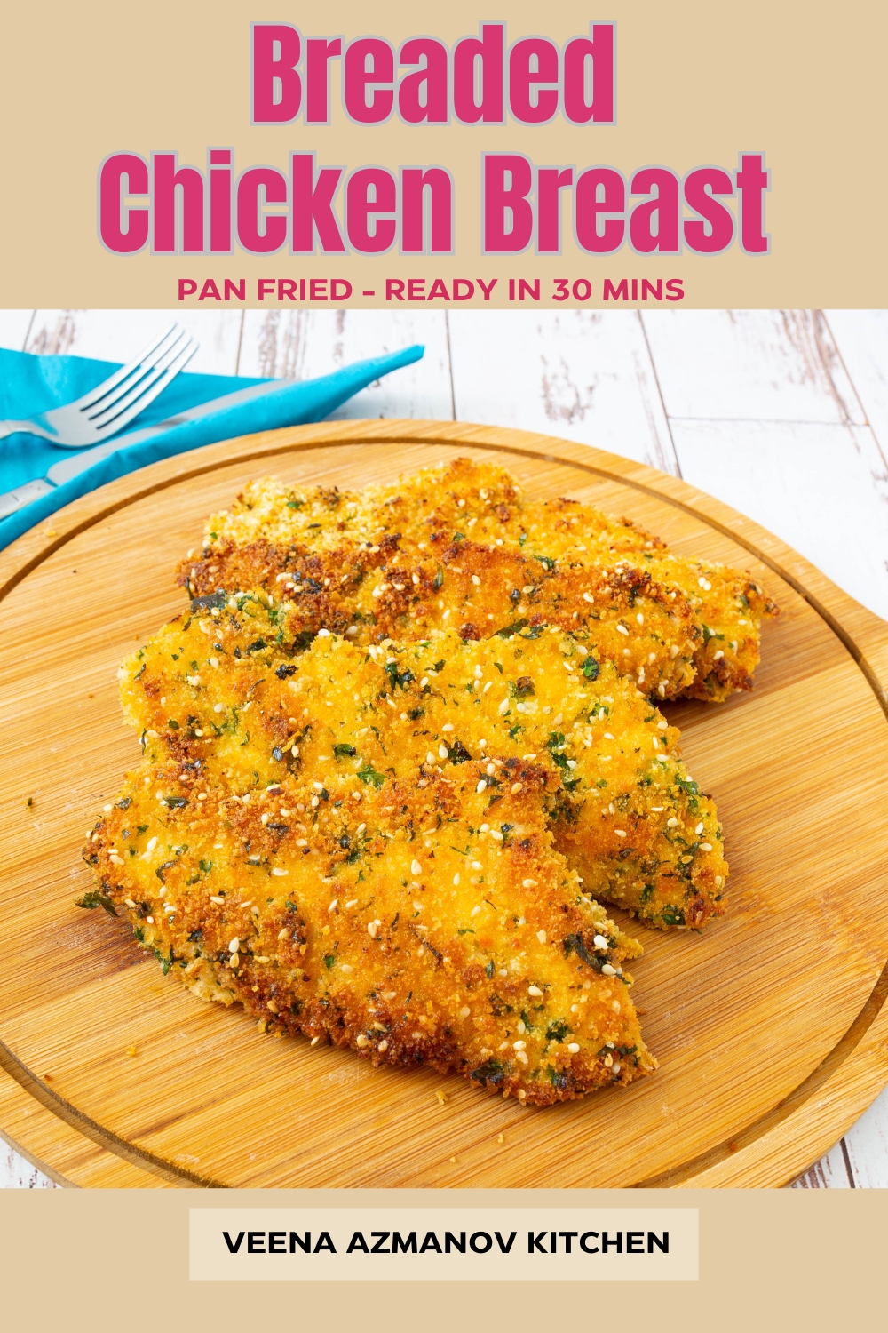 Pinterest image for pan-fried chicken breast.