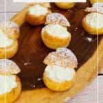 Pinterest image for cheesecake cream puffs.