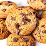 A stack of chocolate chunk cookies.