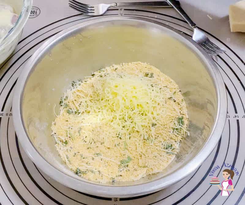 Prepare the breadcrumb parmesan coating for the chicken