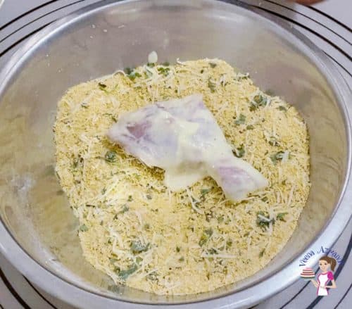 Prepare the breadcrumb parmesan coating for the chicken