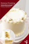 A white wedding cake on a cake stand.