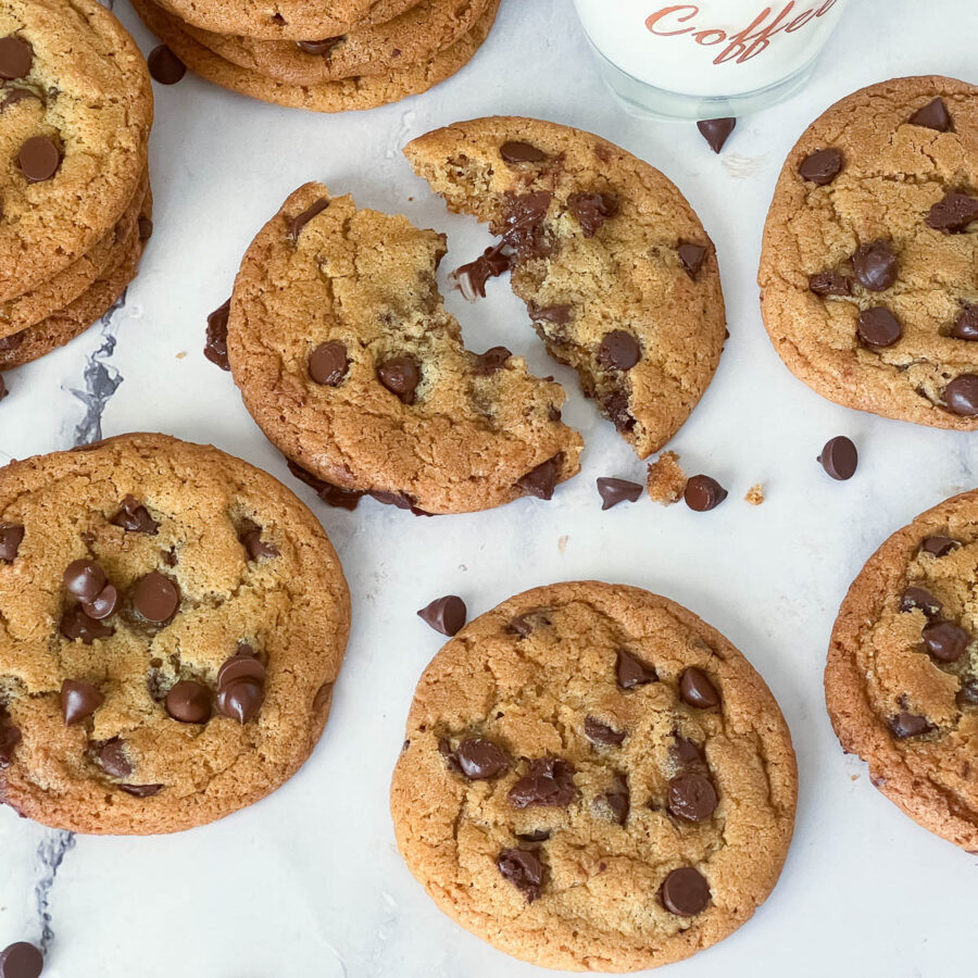 Chocolate chip cookies on the table.