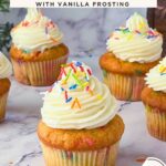 Pinterest image for Funfetti Cupcakes with Vanilla Frosting.