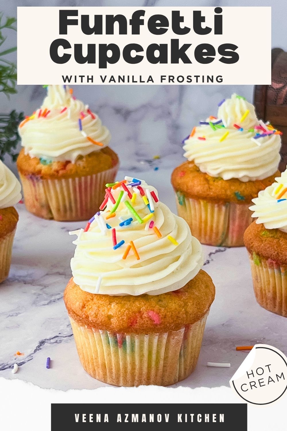 Pinterest image for Funfetti Cupcakes with Vanilla Frosting.