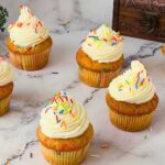 Pinterest image for Funfetti Cupcakes with Vanilla Frosting.