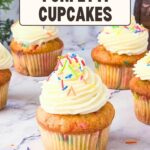 Pinterest image for Funfetti Cupcakes with Vanilla Frosting.