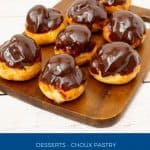 Pinterest image for profiterole with pastry cream.