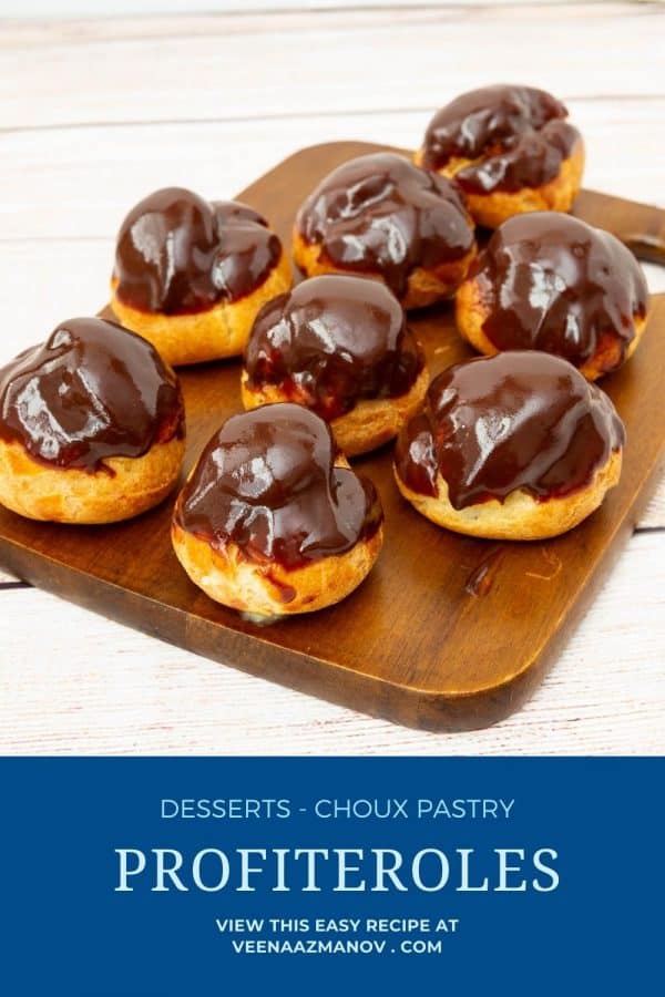 Pinterest image for profiterole with pastry cream.
