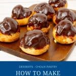 Pinterest image for profiterole with pastry cream.
