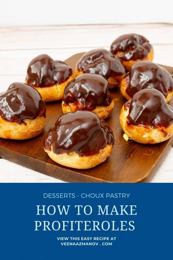 Pinterest image for profiterole with pastry cream.