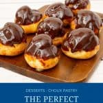 Pinterest image for profiterole with pastry cream.