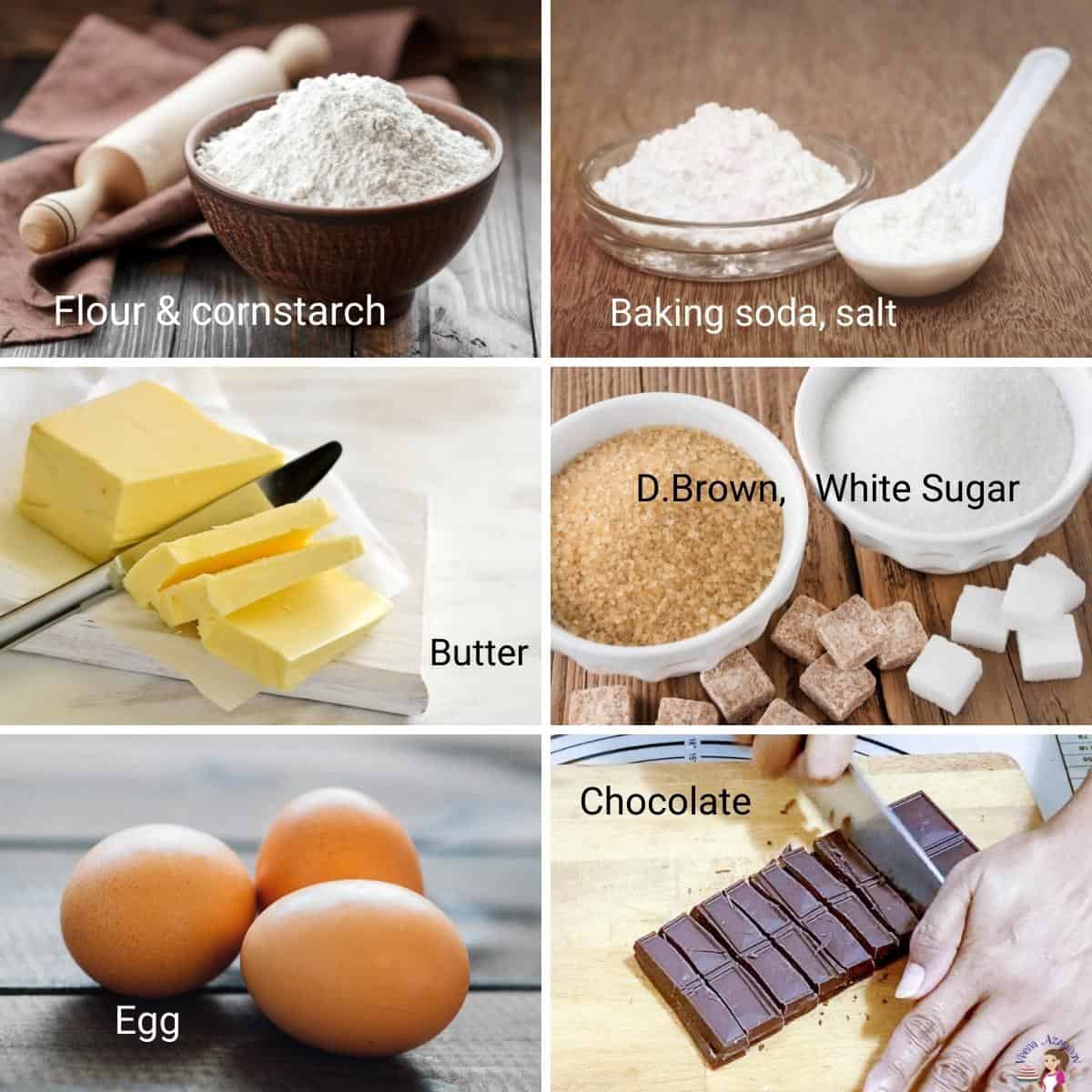 Ingredients for making chocolate chunk cookies.