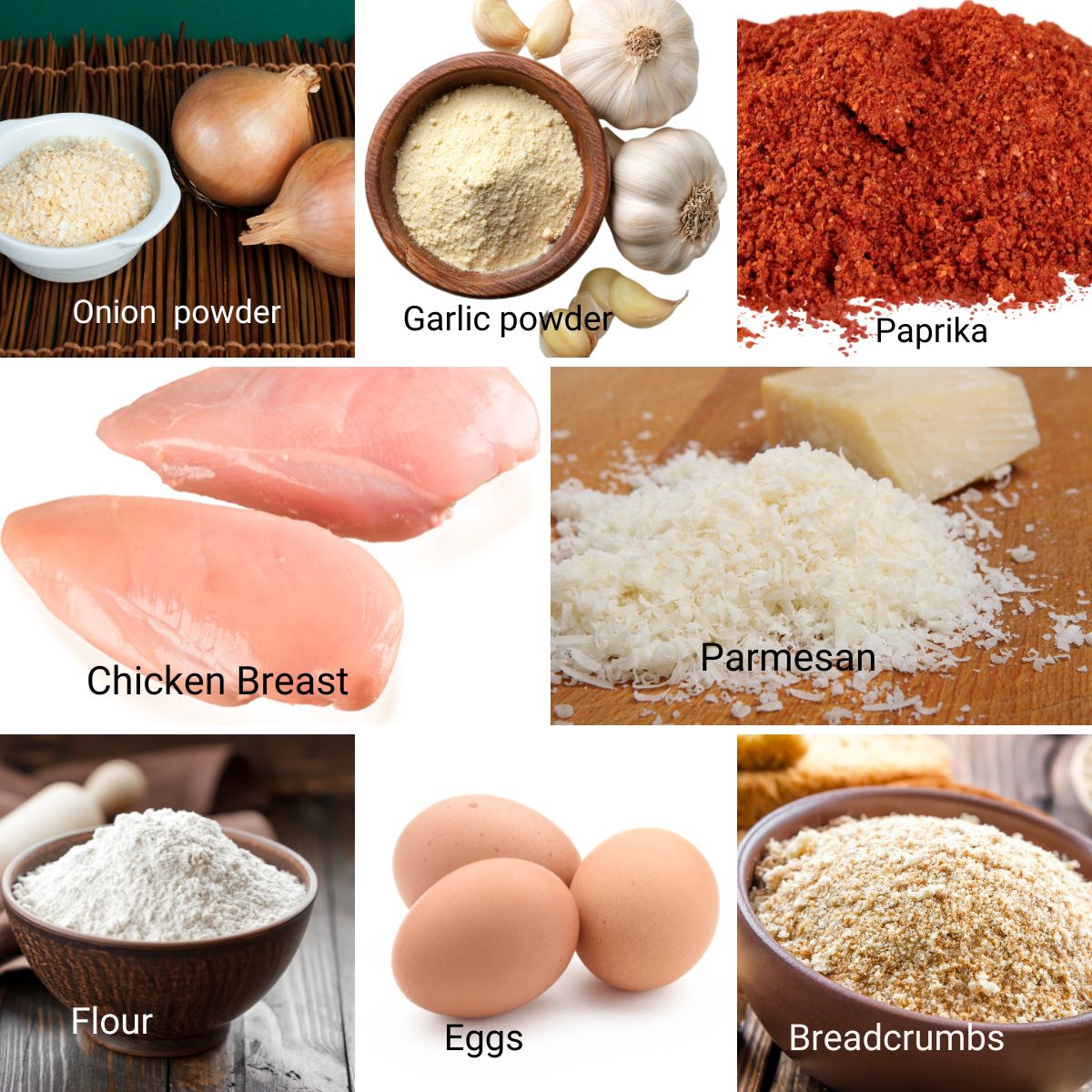 Ingredients for making parmesan crusted chicken.