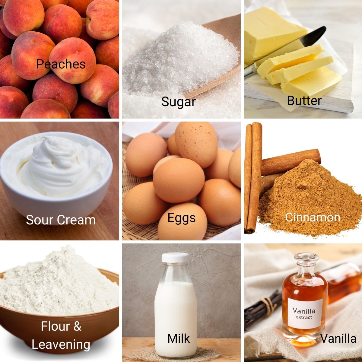 Ingredients for peach cake.