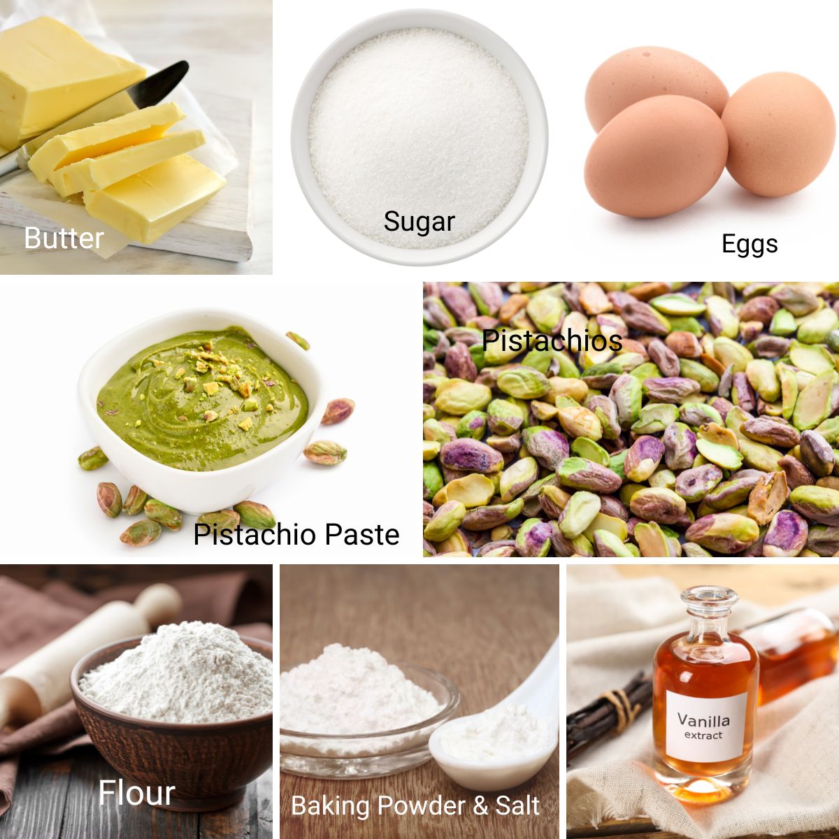 Ingredients for making pistachio cookies.