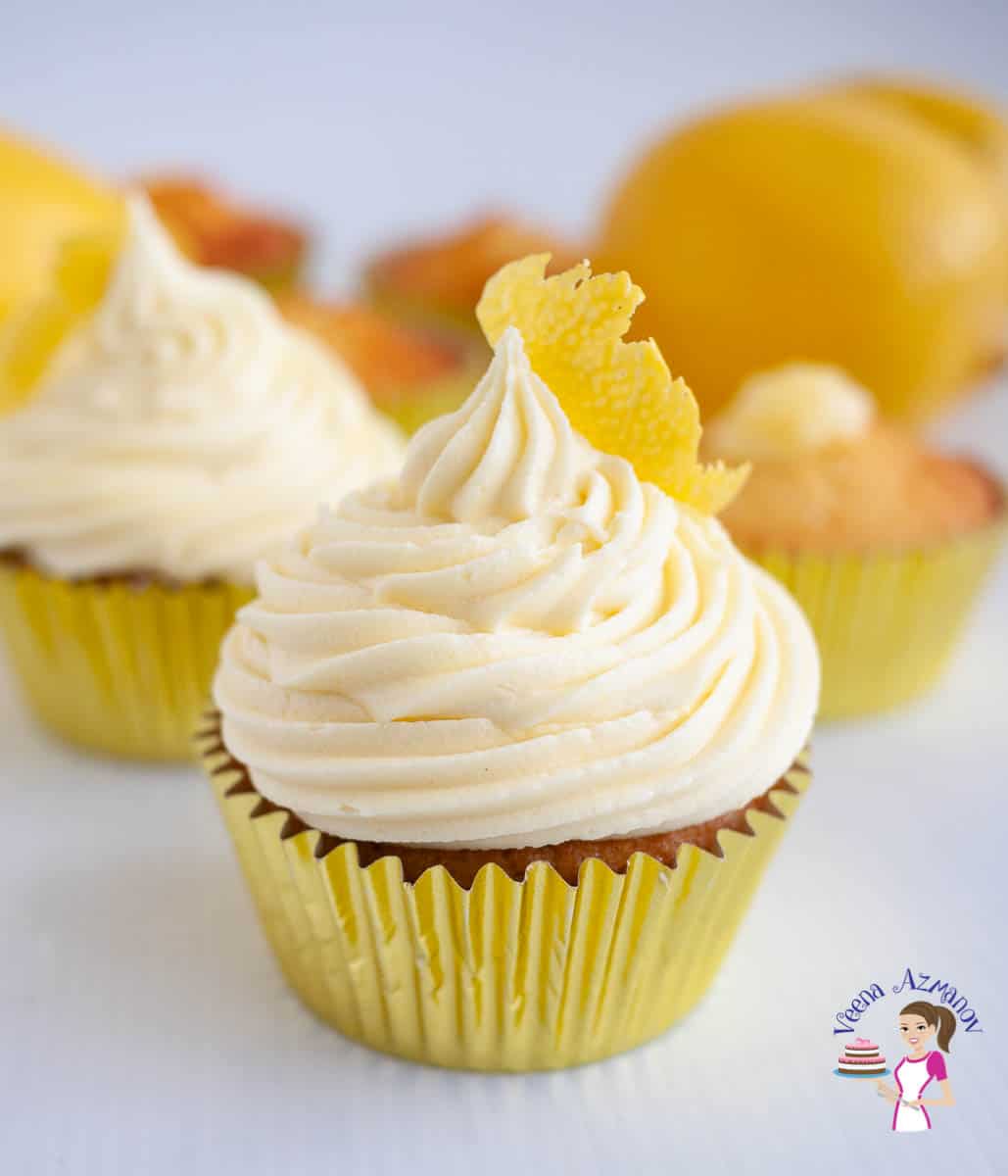A cupcake with lemon buttercream.