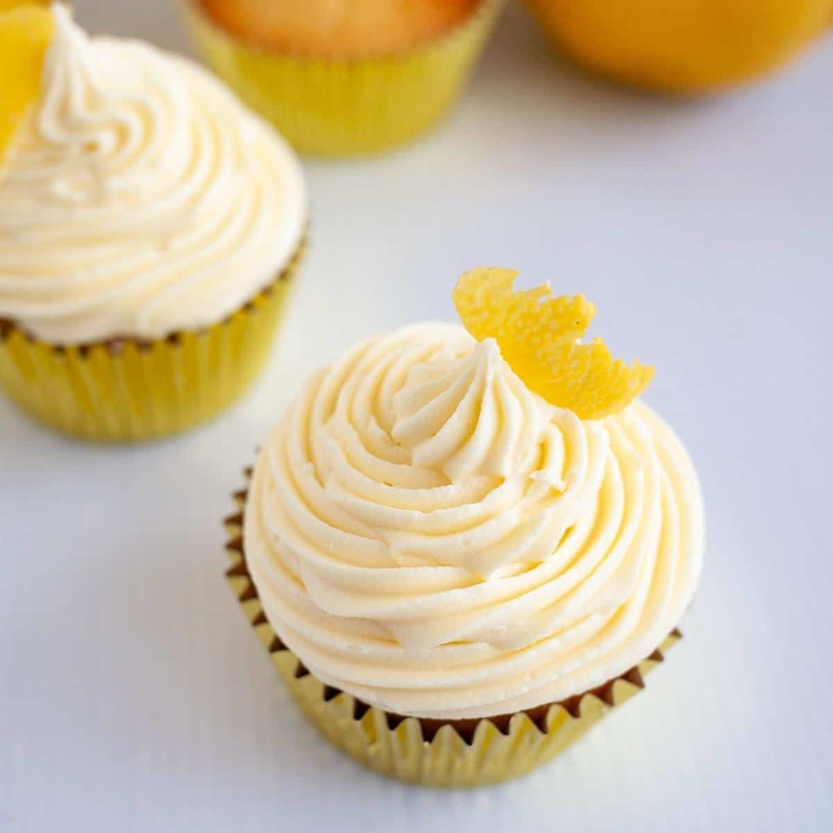 Frosted cupcakes with lemon buttercream.