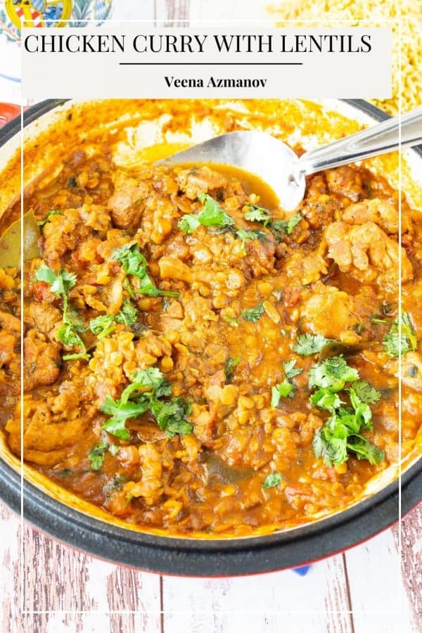Pinterest image for lentil curry with chicken.