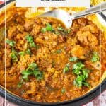 Pinterest image for lentil curry with chicken.