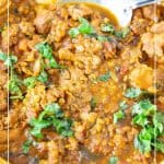 Pinterest image for lentil curry with chicken.