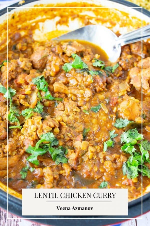 Pinterest image for lentil curry with chicken.