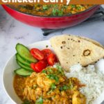 Pinterest image for Chicken and lentils curry recipe.