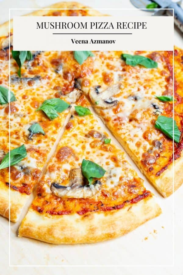 Pinterest image for mushroom pizza.