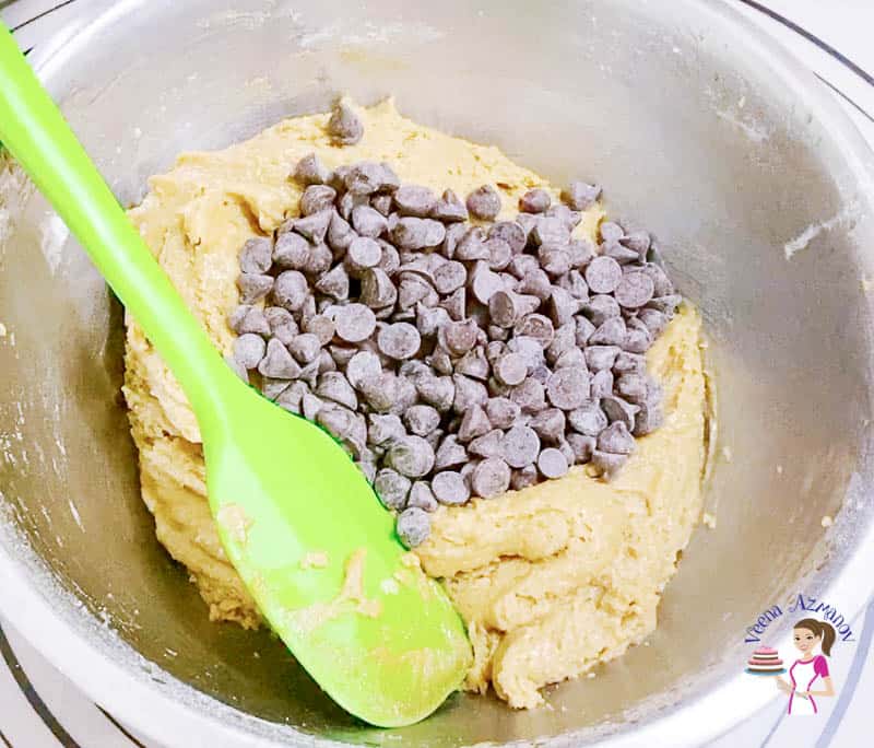 Add chocolate chips to the cookie dough