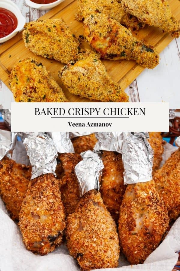 Pinterest image for crispy chicken baked in the oven.