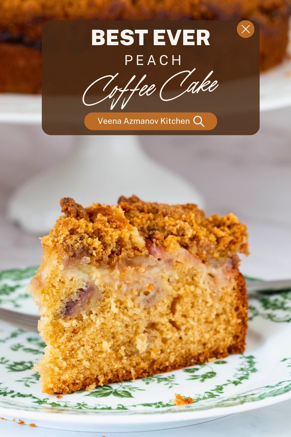 Pinterest image for Peach Crumb Cake, aka Peach Coffee Cake.