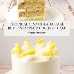 Pinterest image for Pina colada layer cake.