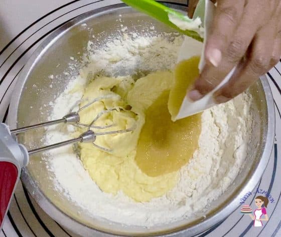 Add crushed pineapple to the cake batter