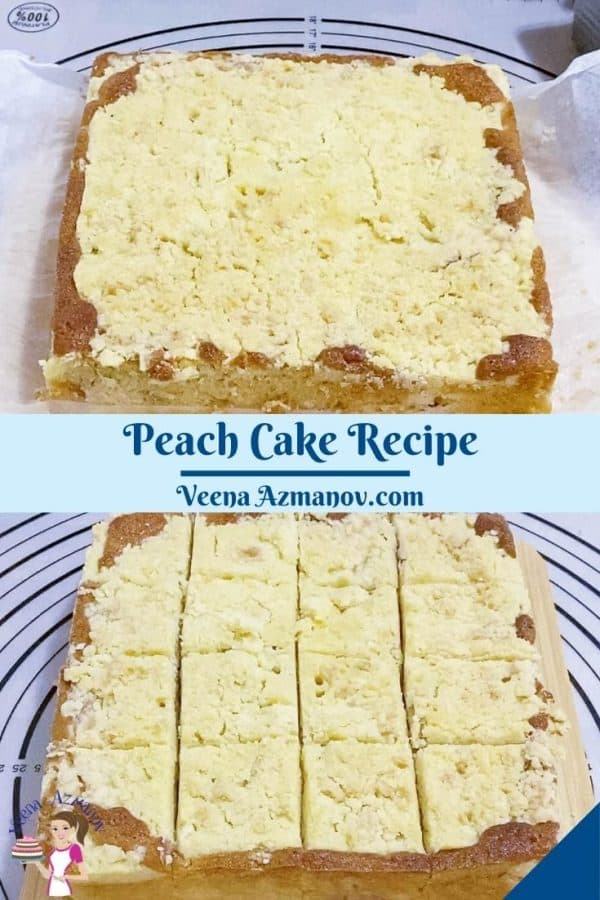 Pinterest image for cake with peaches.
