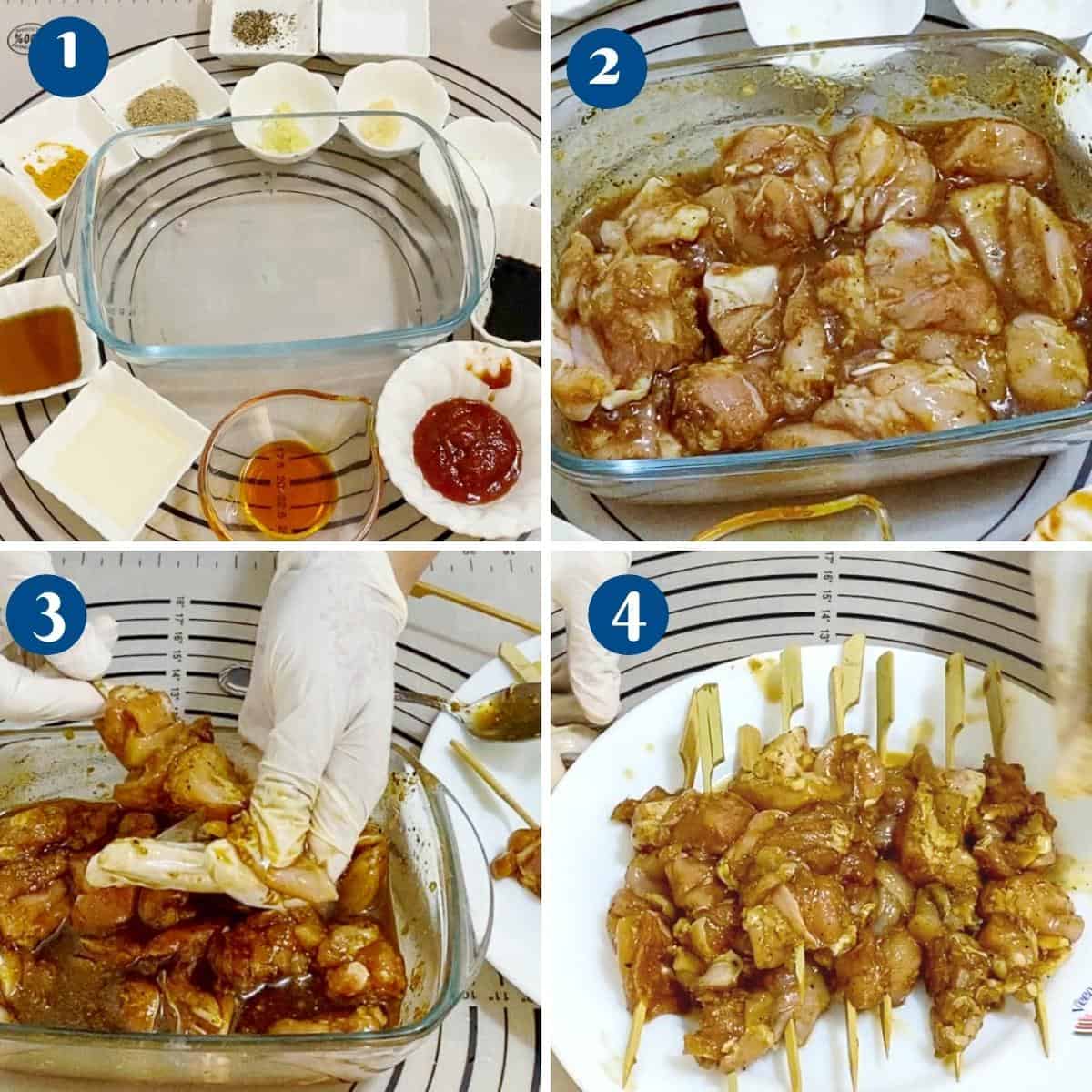 Progress pictures collage marinating the chicken.