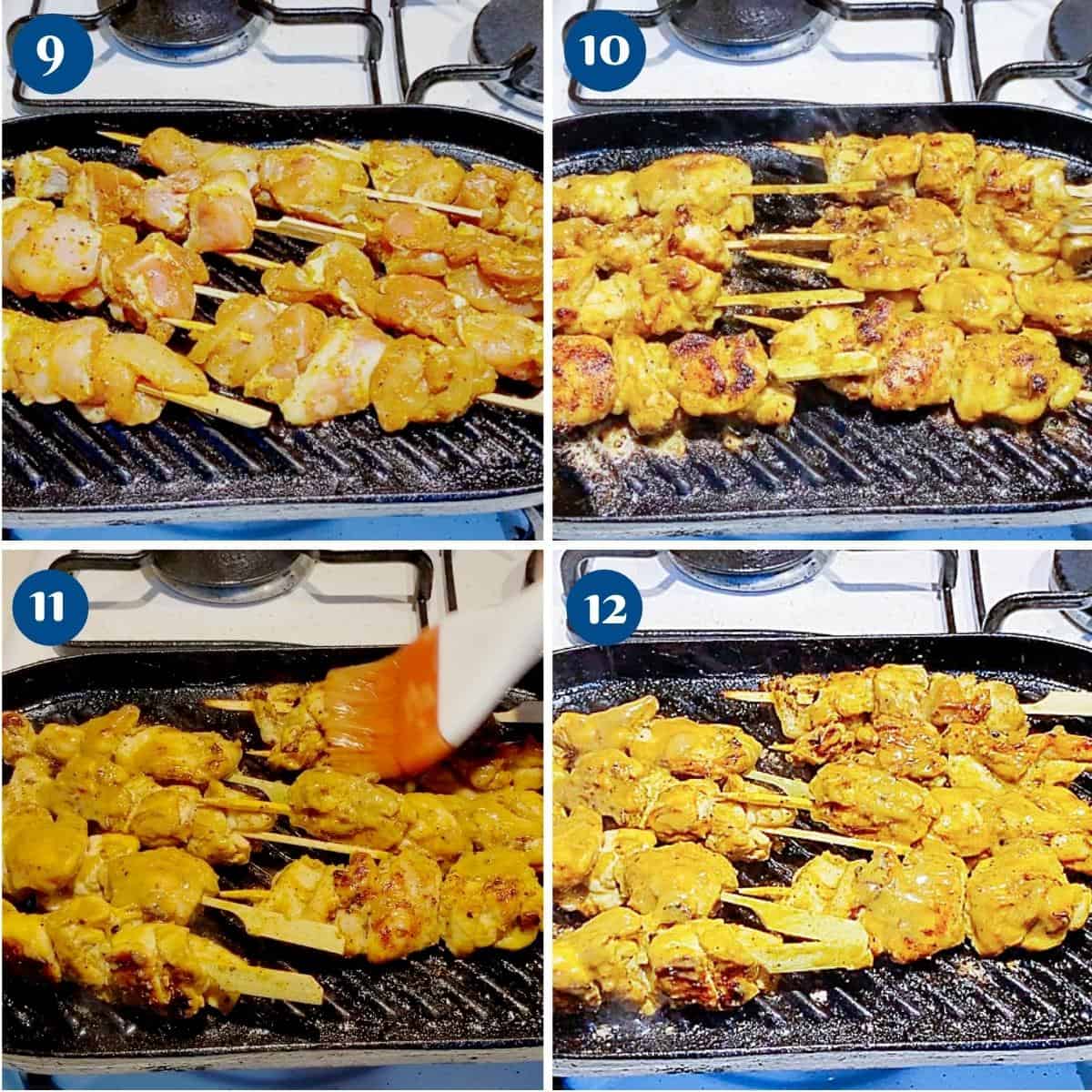 Progress pictures collage - cooking skewers on a grill.