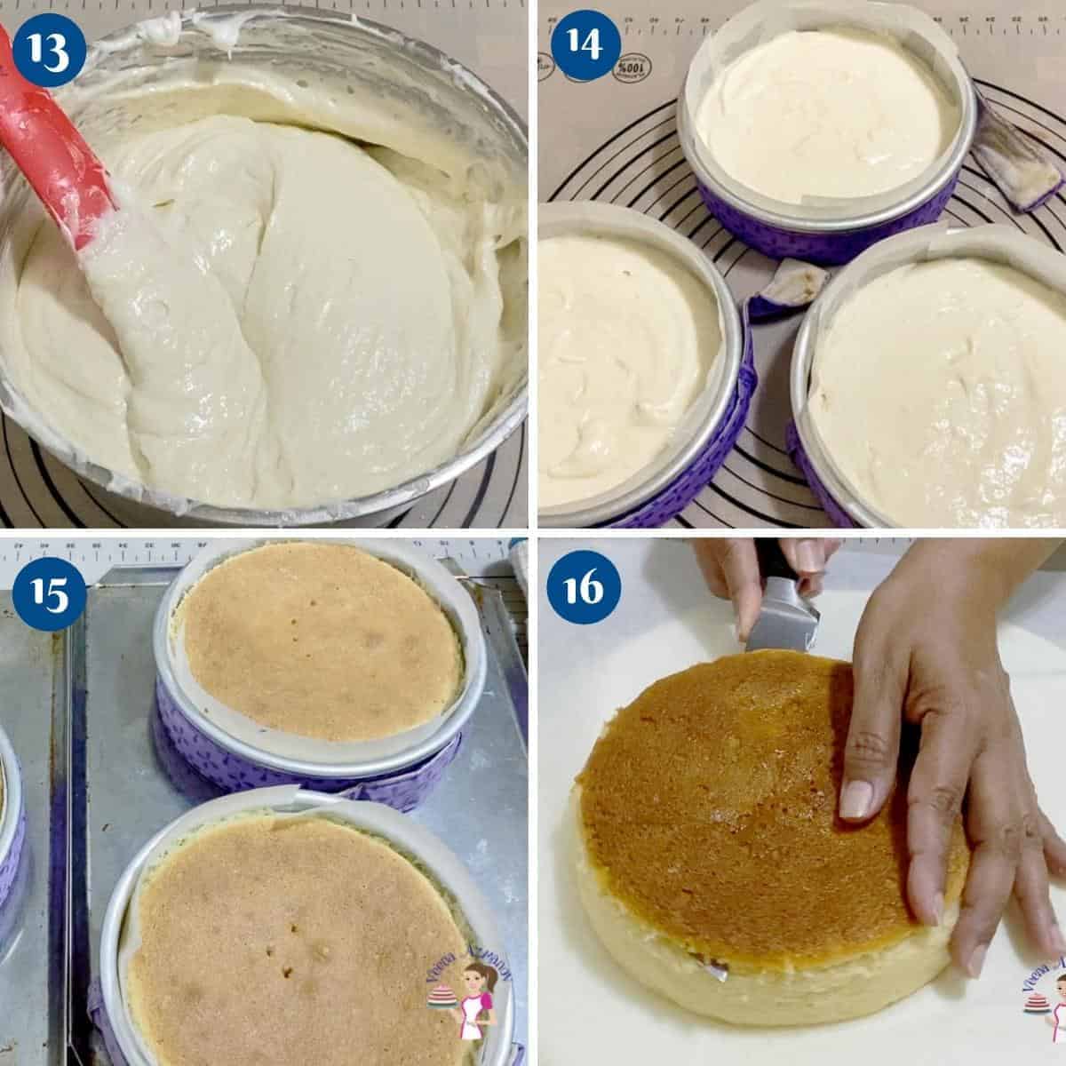 Progress pictures collage for white vanilla cake.