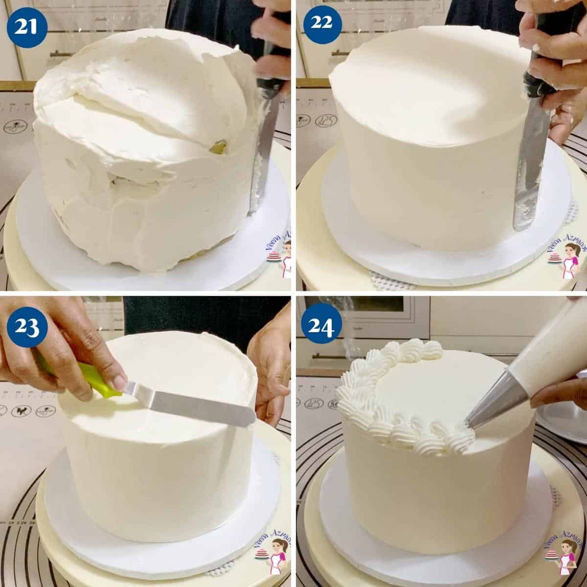 Progress pictures collage for white cake.