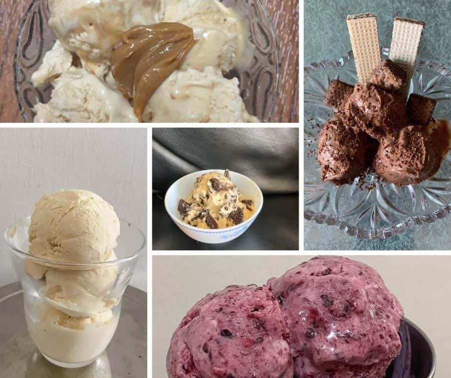 a collage of different ice cream flavors.