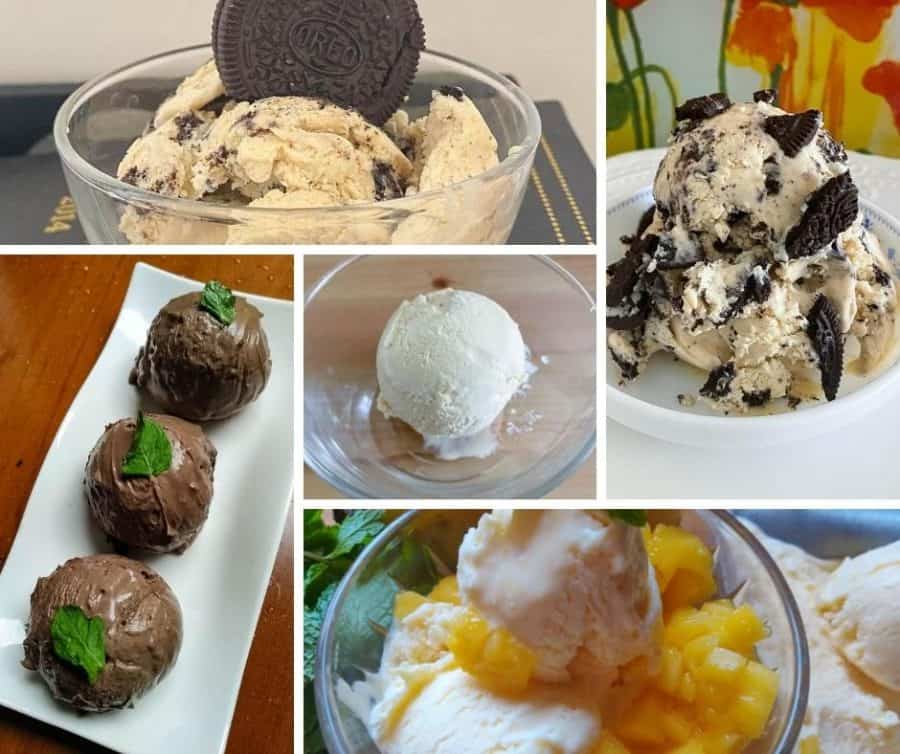 a collage of different ice creams.